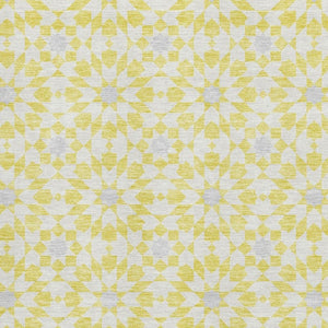 HomeRoots 5' X 8' Stylish Yellow, Ivory & Gray Geometric Washable Area Rug with UV Protection for Family Homes 662069