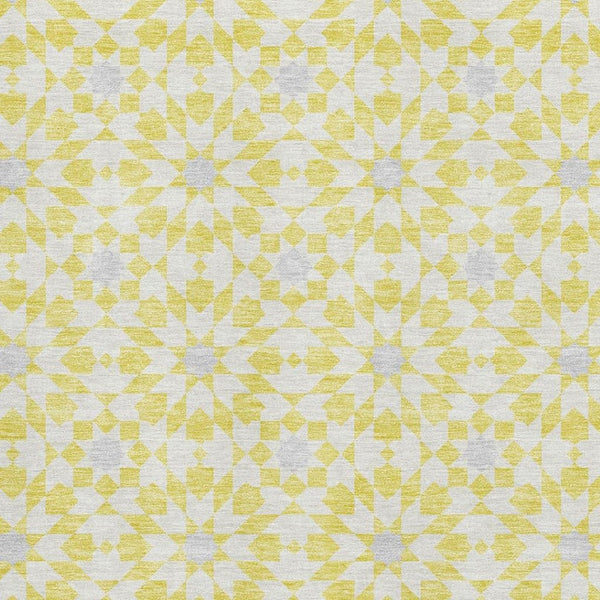 HomeRoots 5' X 8' Stylish Yellow, Ivory & Gray Geometric Washable Area Rug with UV Protection for Family Homes 662069