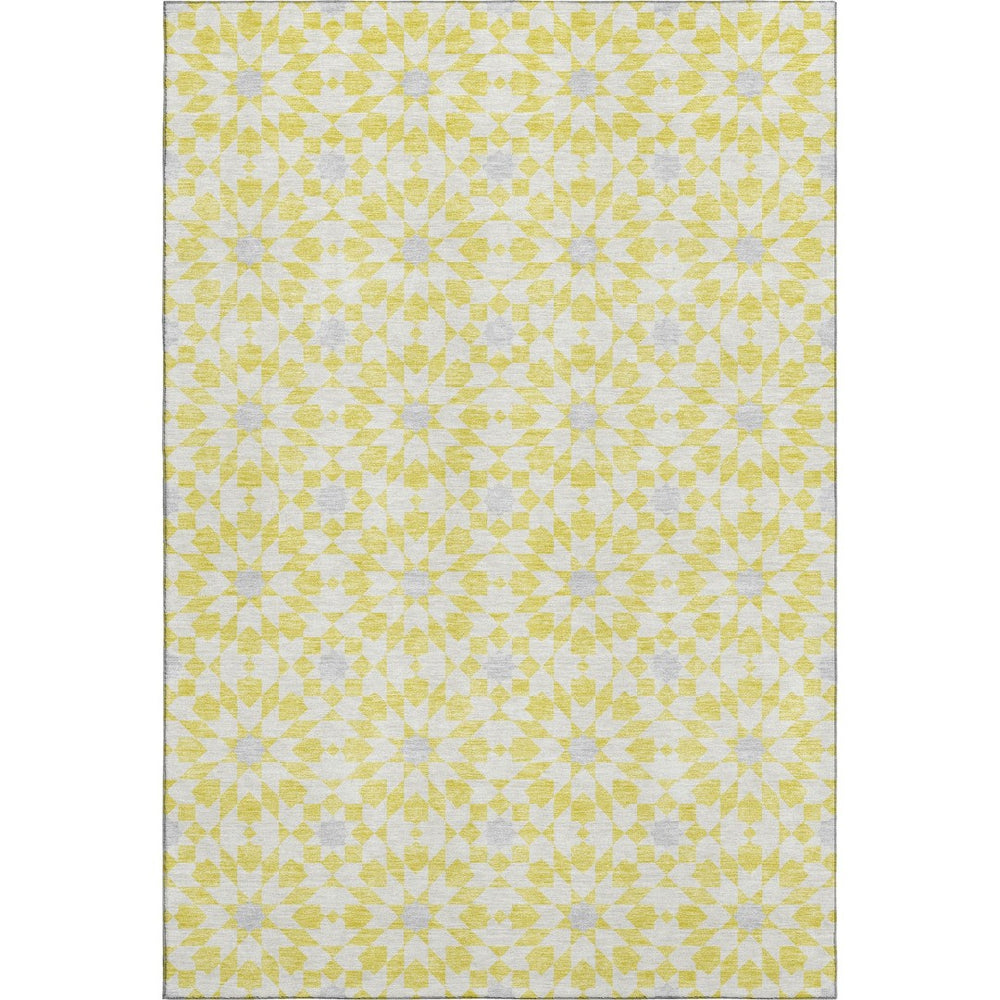 HomeRoots 8' X 10' Stylish Geometric Washable Area Rug in Yellow, Ivory & Gray – UV Protected for Longevity! 662071