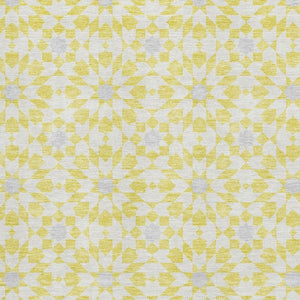 HomeRoots 8' X 10' Stylish Geometric Washable Area Rug in Yellow, Ivory & Gray – UV Protected for Longevity! 662071