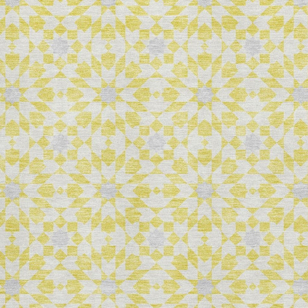 HomeRoots 8' X 10' Stylish Geometric Washable Area Rug in Yellow, Ivory & Gray – UV Protected for Longevity! 662071