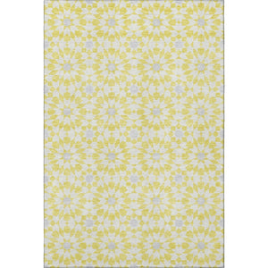 HomeRoots 9' X 12' Washable Geometric Area Rug in Yellow, Ivory & Gray - Durable, Stain Resistant & UV Protected! 662072
