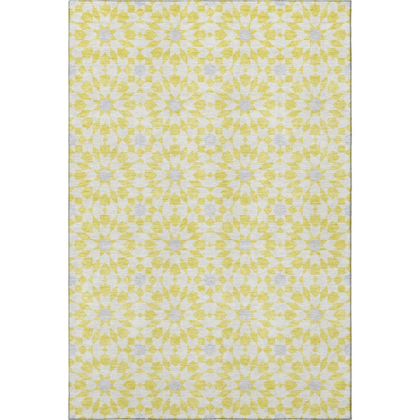 HomeRoots 9' X 12' Washable Geometric Area Rug in Yellow, Ivory & Gray - Durable, Stain Resistant & UV Protected! 662072