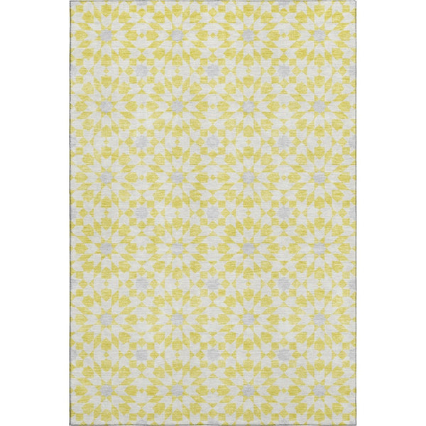 HomeRoots 10' X 14' Yellow Ivory Gray Geometric Washable Area Rug with UV Protection - Stylish & Durable Decor 662073