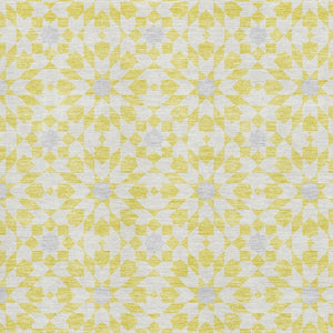 HomeRoots 10' X 14' Yellow Ivory Gray Geometric Washable Area Rug with UV Protection - Stylish & Durable Decor 662073