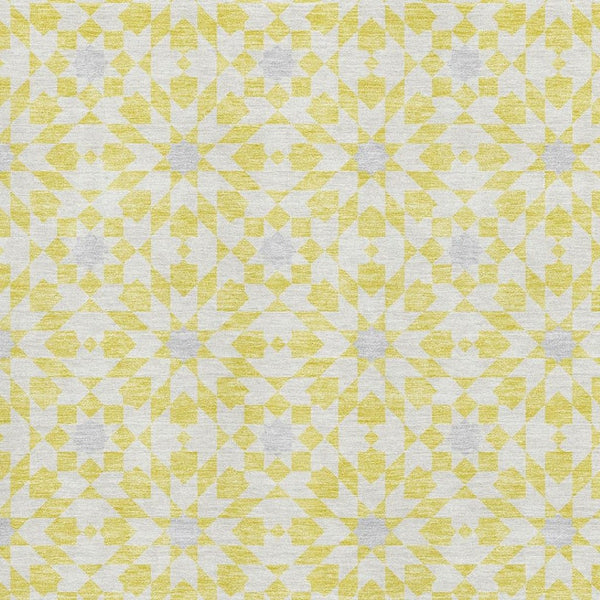 HomeRoots 10' X 14' Yellow Ivory Gray Geometric Washable Area Rug with UV Protection - Stylish & Durable Decor 662073