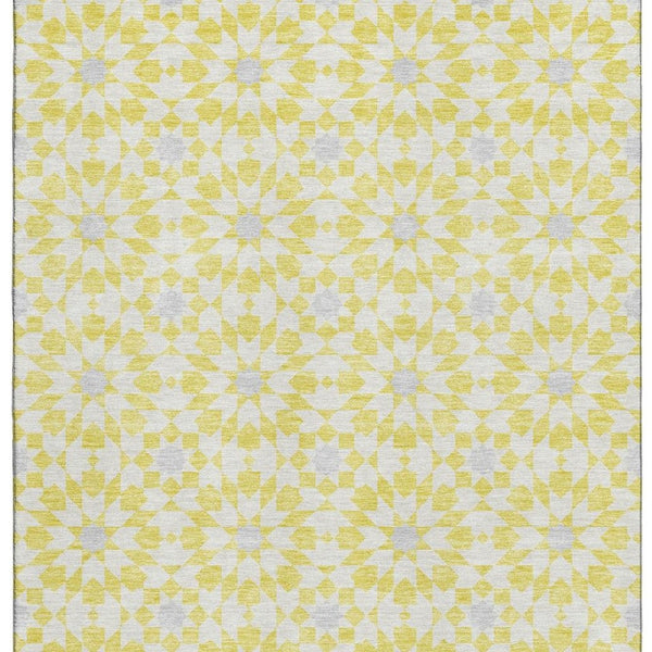 HomeRoots 10' X 14' Yellow Ivory Gray Geometric Washable Area Rug with UV Protection - Stylish & Durable Decor 662073