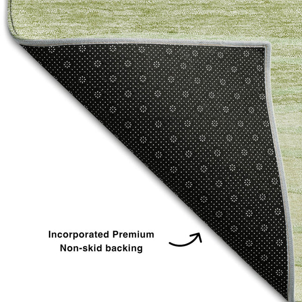 HomeRoots 8' Stylish Artichoke Green & Taupe Striped Washable Round Rug with UV Protection for High Traffic Areas 662076
