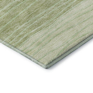 HomeRoots 8' Stylish Artichoke Green & Taupe Striped Washable Round Rug with UV Protection for High Traffic Areas 662076