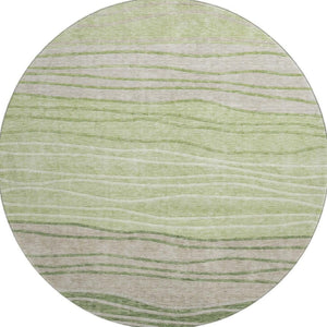 HomeRoots 8' Stylish Artichoke Green & Taupe Striped Washable Round Rug with UV Protection for High Traffic Areas 662076