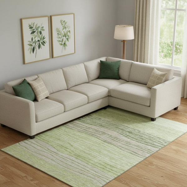 HomeRoots 8' X 10' Artichoke Green & Taupe Striped Washable Area Rug with UV Protection for High-Traffic Rooms 662077