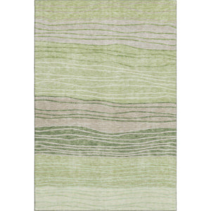 HomeRoots 8' X 10' Artichoke Green & Taupe Striped Washable Area Rug with UV Protection for High-Traffic Rooms 662077