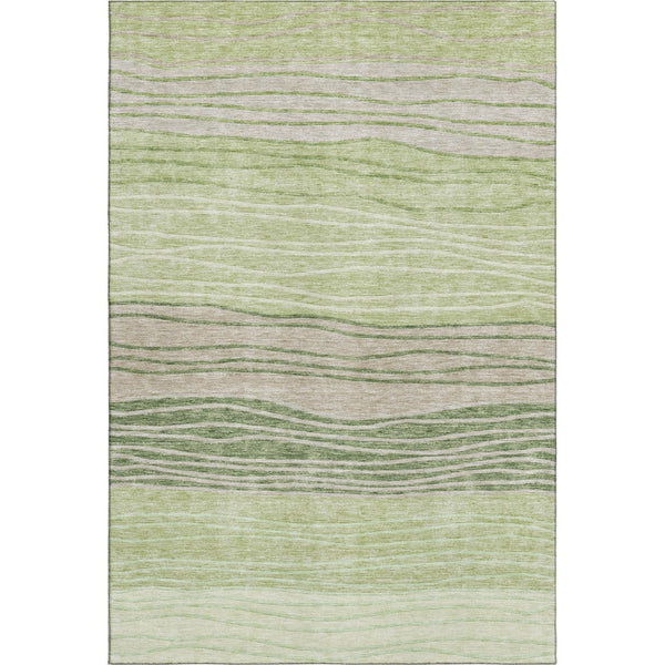 HomeRoots 8' X 10' Artichoke Green & Taupe Striped Washable Area Rug with UV Protection for High-Traffic Rooms 662077