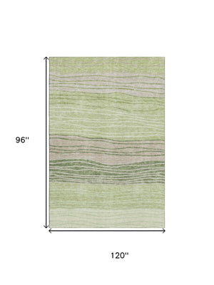 HomeRoots 8' X 10' Artichoke Green & Taupe Striped Washable Area Rug with UV Protection for High-Traffic Rooms 662077