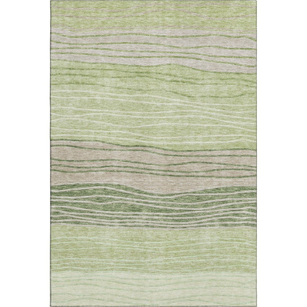 HomeRoots 9' X 12' Durable Artichoke Green & Taupe Striped Washable Area Rug with UV Defense & Style 662078