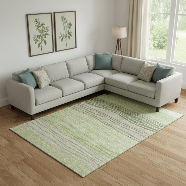HomeRoots 10' Artichoke Green & Taupe Striped Washable Area Rug with UV Protection for Stylish Spaces 662079