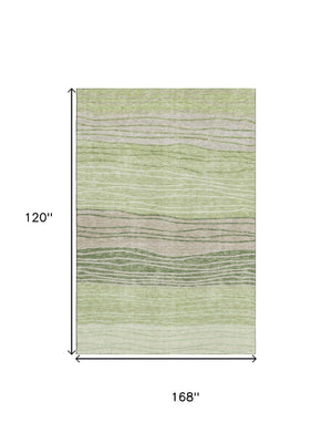 HomeRoots 10' Artichoke Green & Taupe Striped Washable Area Rug with UV Protection for Stylish Spaces 662079