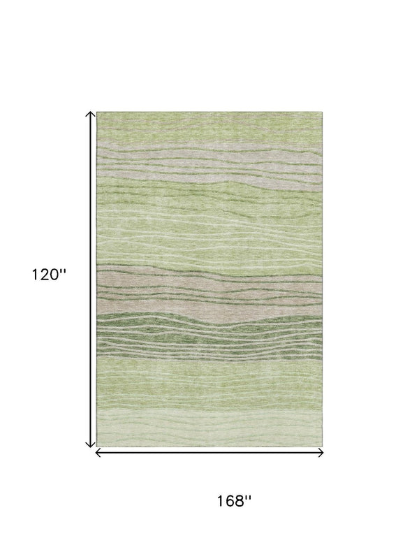 HomeRoots 10' Artichoke Green & Taupe Striped Washable Area Rug with UV Protection for Stylish Spaces 662079