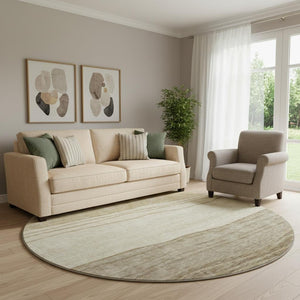 HomeRoots 8' Beige and Brown Striped Round Rug - Durable, Washable, UV Protected for Stylish Home Comfort 662082