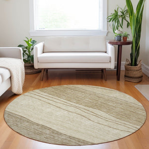 HomeRoots 8' Beige and Brown Striped Round Rug - Durable, Washable, UV Protected for Stylish Home Comfort 662082