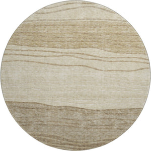 HomeRoots 8' Beige and Brown Striped Round Rug - Durable, Washable, UV Protected for Stylish Home Comfort 662082
