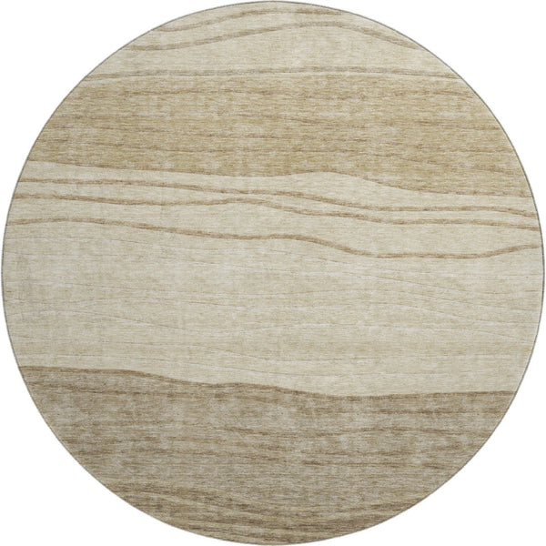 HomeRoots 8' Beige and Brown Striped Round Rug - Durable, Washable, UV Protected for Stylish Home Comfort 662082
