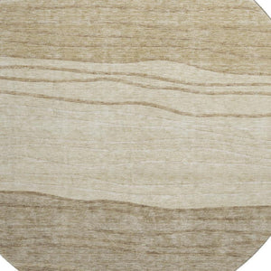 HomeRoots 8' Beige and Brown Striped Round Rug - Durable, Washable, UV Protected for Stylish Home Comfort 662082