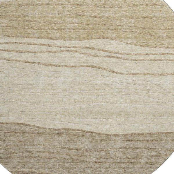 HomeRoots 8' Beige and Brown Striped Round Rug - Durable, Washable, UV Protected for Stylish Home Comfort 662082
