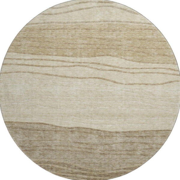 HomeRoots 8' Beige and Brown Striped Round Rug - Durable, Washable, UV Protected for Stylish Home Comfort 662082