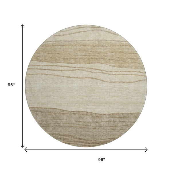 HomeRoots 8' Beige and Brown Striped Round Rug - Durable, Washable, UV Protected for Stylish Home Comfort 662082