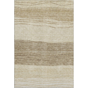 HomeRoots 8' X 10' Washable Beige and Brown Striped Area Rug with UV Protection, Stain Resistance & Durability 662083