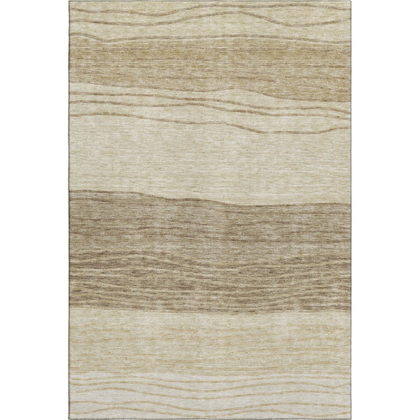HomeRoots 8' X 10' Washable Beige and Brown Striped Area Rug with UV Protection, Stain Resistance & Durability 662083