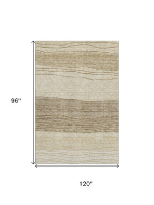 HomeRoots 8' X 10' Washable Beige and Brown Striped Area Rug with UV Protection, Stain Resistance & Durability 662083