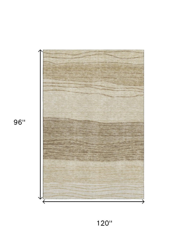 HomeRoots 8' X 10' Washable Beige and Brown Striped Area Rug with UV Protection, Stain Resistance & Durability 662083