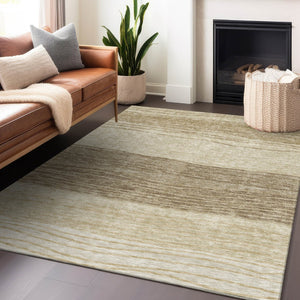 HomeRoots 8' X 10' Washable Beige and Brown Striped Area Rug with UV Protection, Stain Resistance & Durability 662083