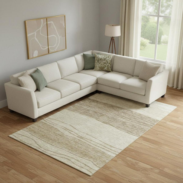 HomeRoots 8' X 10' Washable Beige and Brown Striped Area Rug with UV Protection, Stain Resistance & Durability 662083