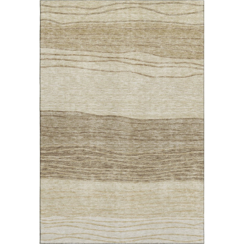 HomeRoots 9' X 12' Beige and Brown Striped Area Rug - Durable, Washable, UV-Protected for Family-Friendly Spaces 662084