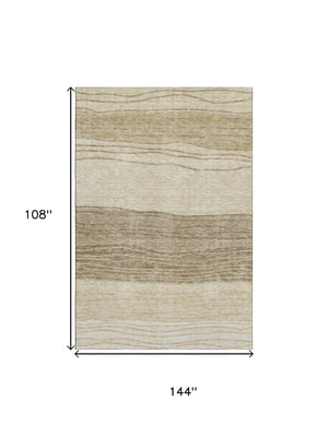 HomeRoots 9' X 12' Beige and Brown Striped Area Rug - Durable, Washable, UV-Protected for Family-Friendly Spaces 662084