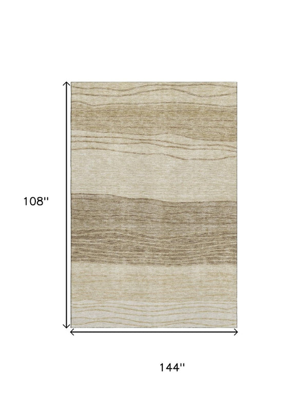 HomeRoots 9' X 12' Beige and Brown Striped Area Rug - Durable, Washable, UV-Protected for Family-Friendly Spaces 662084