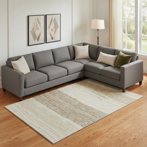 HomeRoots 9' X 12' Beige and Brown Striped Area Rug - Durable, Washable, UV-Protected for Family-Friendly Spaces 662084