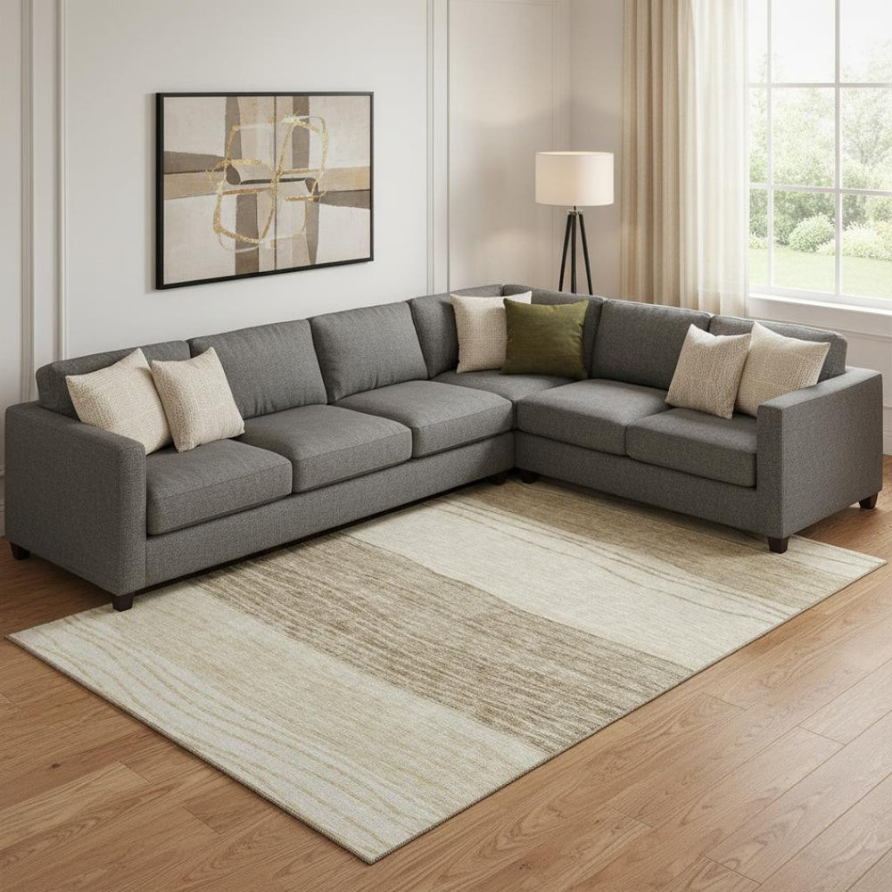 HomeRoots 10' X 14' Beige & Brown Striped Washable Area Rug - UV Protected, Stain-Resistant & Easy Care Decor 662085