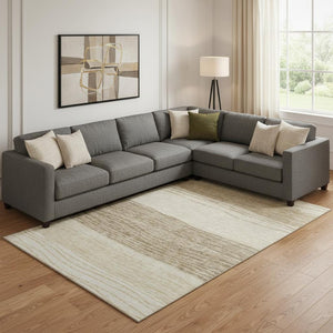 HomeRoots 10' X 14' Beige & Brown Striped Washable Area Rug - UV Protected, Stain-Resistant & Easy Care Decor 662085