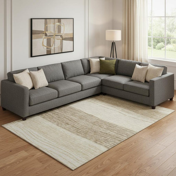 HomeRoots 10' X 14' Beige & Brown Striped Washable Area Rug - UV Protected, Stain-Resistant & Easy Care Decor 662085