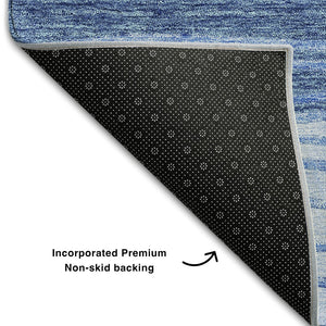 HomeRoots 5' Blue and Gray Striped Area Rug - Washable, Stain Resistant, UV Protected for Modern Homes 662087
