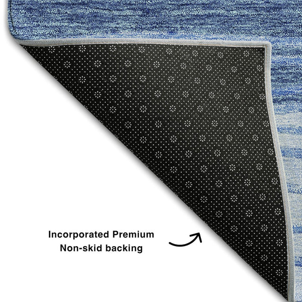 HomeRoots 5' Blue and Gray Striped Area Rug - Washable, Stain Resistant, UV Protected for Modern Homes 662087