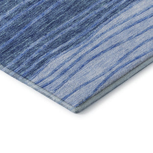 HomeRoots 5' Blue and Gray Striped Area Rug - Washable, Stain Resistant, UV Protected for Modern Homes 662087