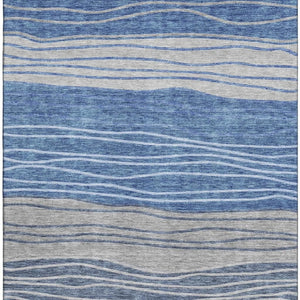 HomeRoots 5' Blue and Gray Striped Area Rug - Washable, Stain Resistant, UV Protected for Modern Homes 662087