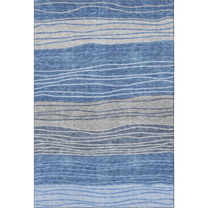 HomeRoots 5' Blue and Gray Striped Area Rug - Washable, Stain Resistant, UV Protected for Modern Homes 662087