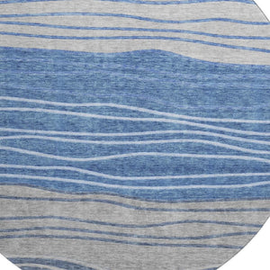 HomeRoots 8' Blue and Gray Striped Washable Round Rug - Durable, Stain Resistant, UV Protected for High-Traffic Areas 662088