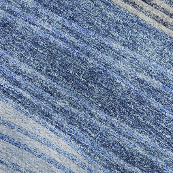 HomeRoots 8' Blue and Gray Striped Washable Round Rug - Durable, Stain Resistant, UV Protected for High-Traffic Areas 662088